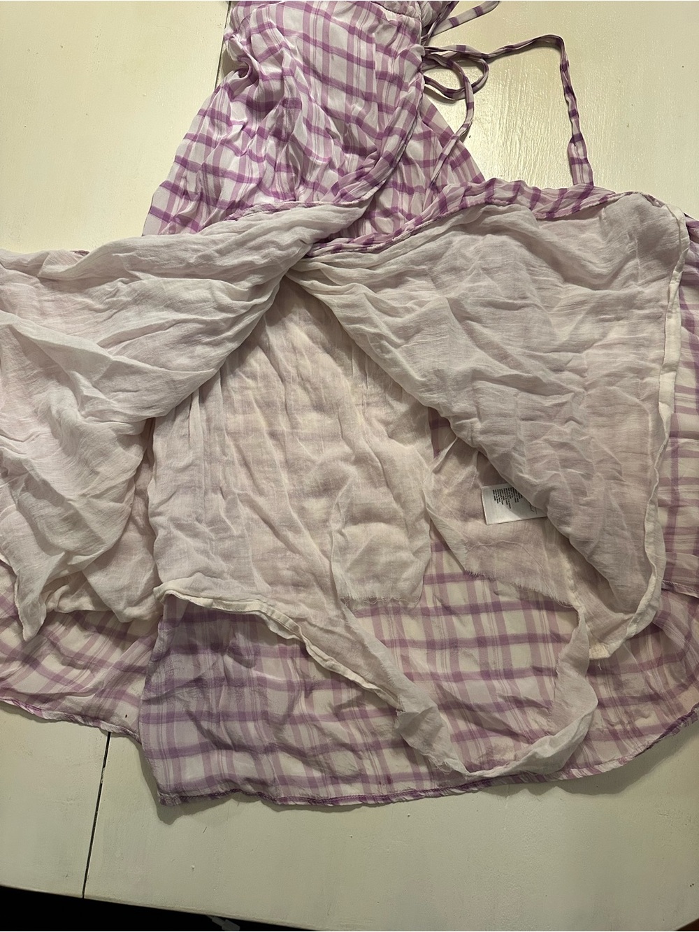 Anthropologie Lavender & White Plaid Midi Wrap Dress - Picture 2 of 5